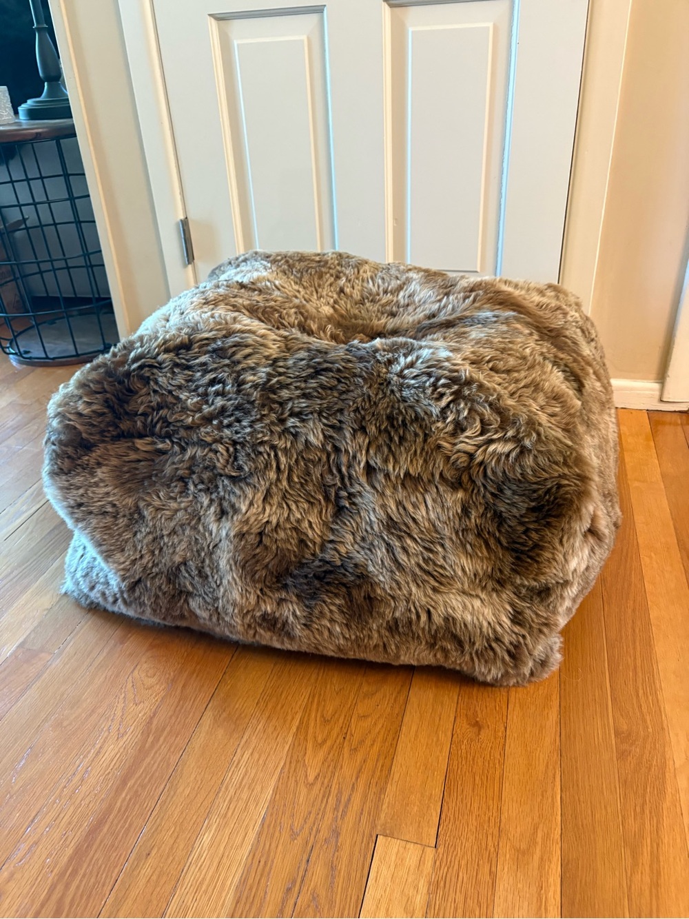 Real Lams Wool Fur Square Pouf Ottoman cover in Brown 24x24”